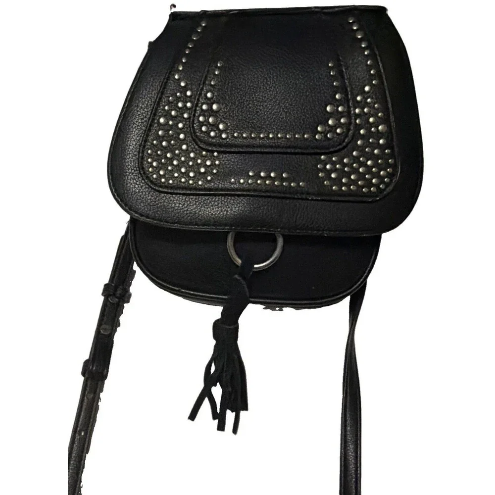 American Eagle Outfitters Black Studded Satchel Top Handle Detachable Strap